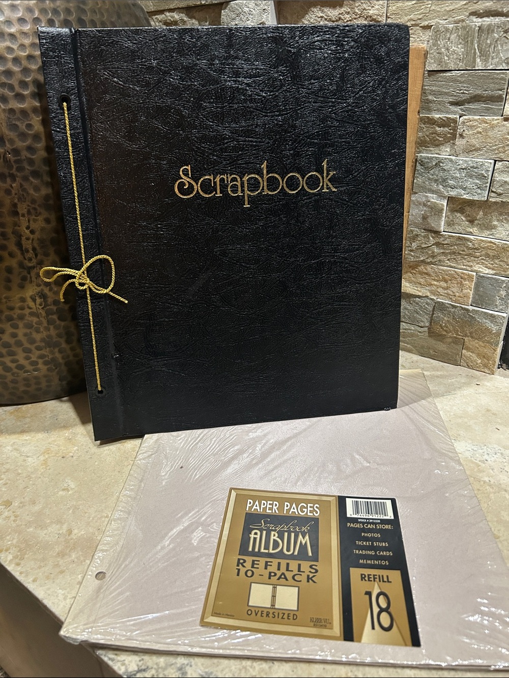 Vintage Black Gold Lettered Scrapbook Album with Gold Tie